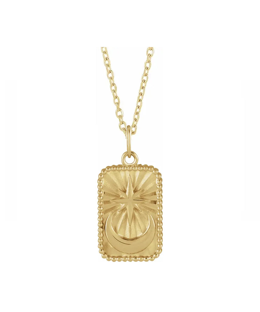 New! Solid Gold Moon And Stars Necklace