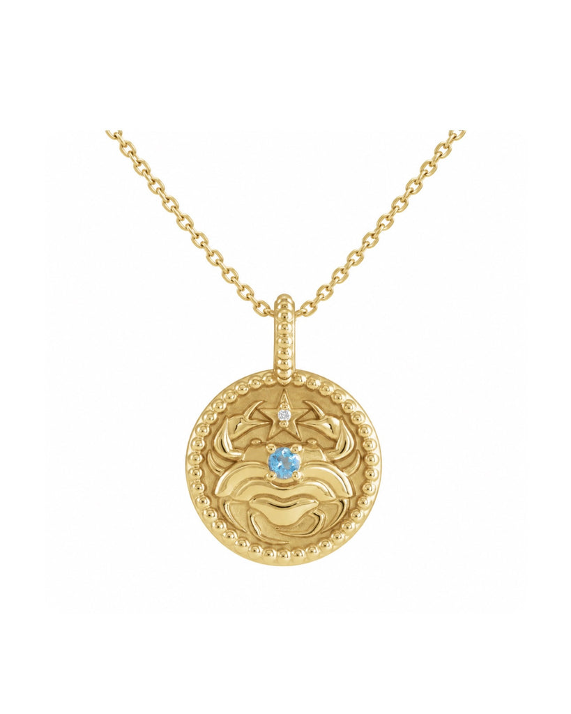 New! 14k Gold & Natural Diamond & Gem Zodiac Necklace