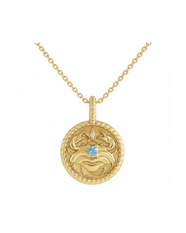 New! 14k Gold & Natural Diamond & Gem Zodiac Necklace