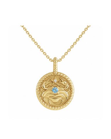New! 14k Gold & Natural Diamond & Gem Zodiac Necklace