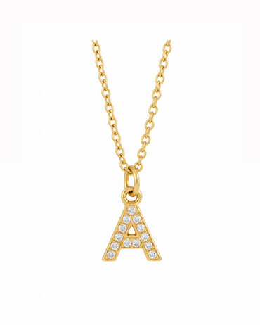 SOLID GOLD & NATURAL DIAMOND MINI INITIAL NECKLACE