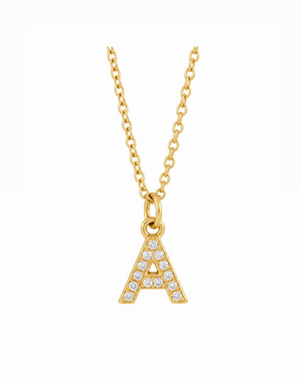 SOLID GOLD & NATURAL DIAMOND MINI INITIAL NECKLACE
