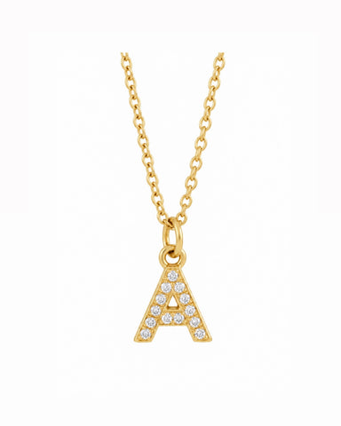 SOLID GOLD & NATURAL DIAMOND MINI INITIAL NECKLACE