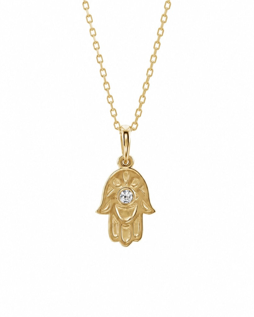 Solid Gold and Diamond Hamsa Necklace