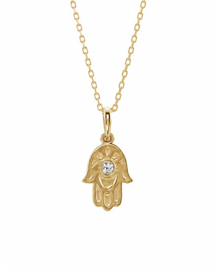 Solid Gold and Diamond Hamsa Necklace