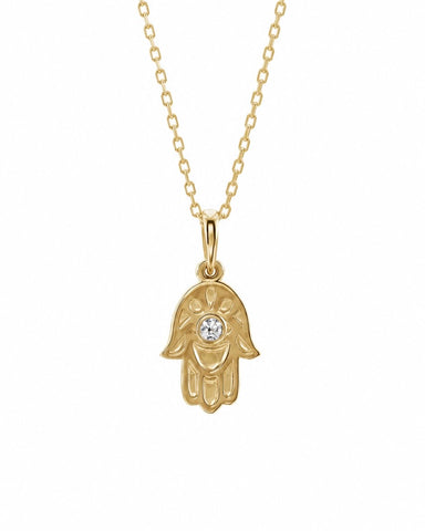 Solid Gold and Diamond Hamsa Necklace