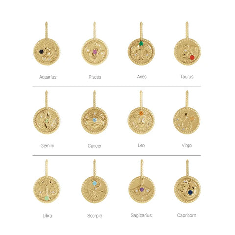 New! 14k Gold & Natural Diamond & Gem Zodiac Necklace