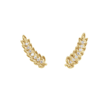 Solid Gold and Diamond Wreath Ear Climbers