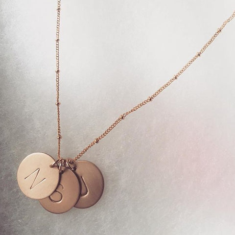 Gold Initial Necklace With Two Discs On Curb Chain