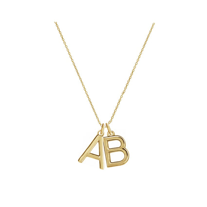 Solid Gold Love Letter Necklace With Two Charms On Plain Chain