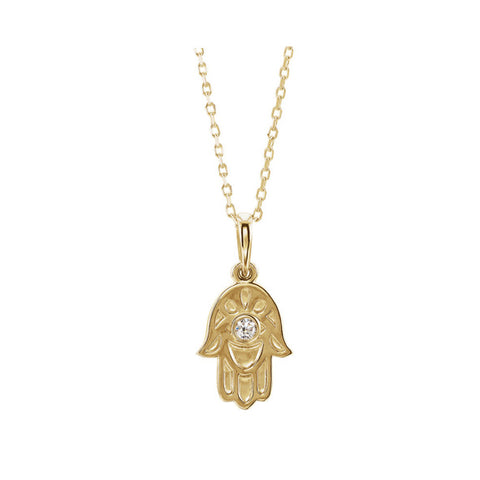 Solid Gold and Diamond Hamsa Necklace