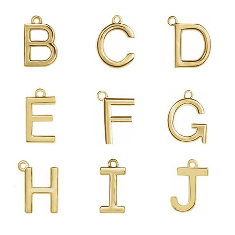 Solid Gold Individual Initial Charm A-Z