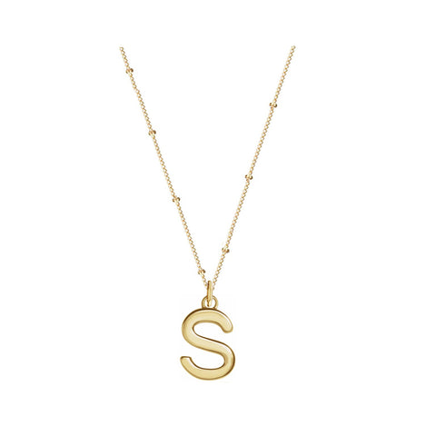 Solid Gold Mini Love Letter Necklace On Curb Chain